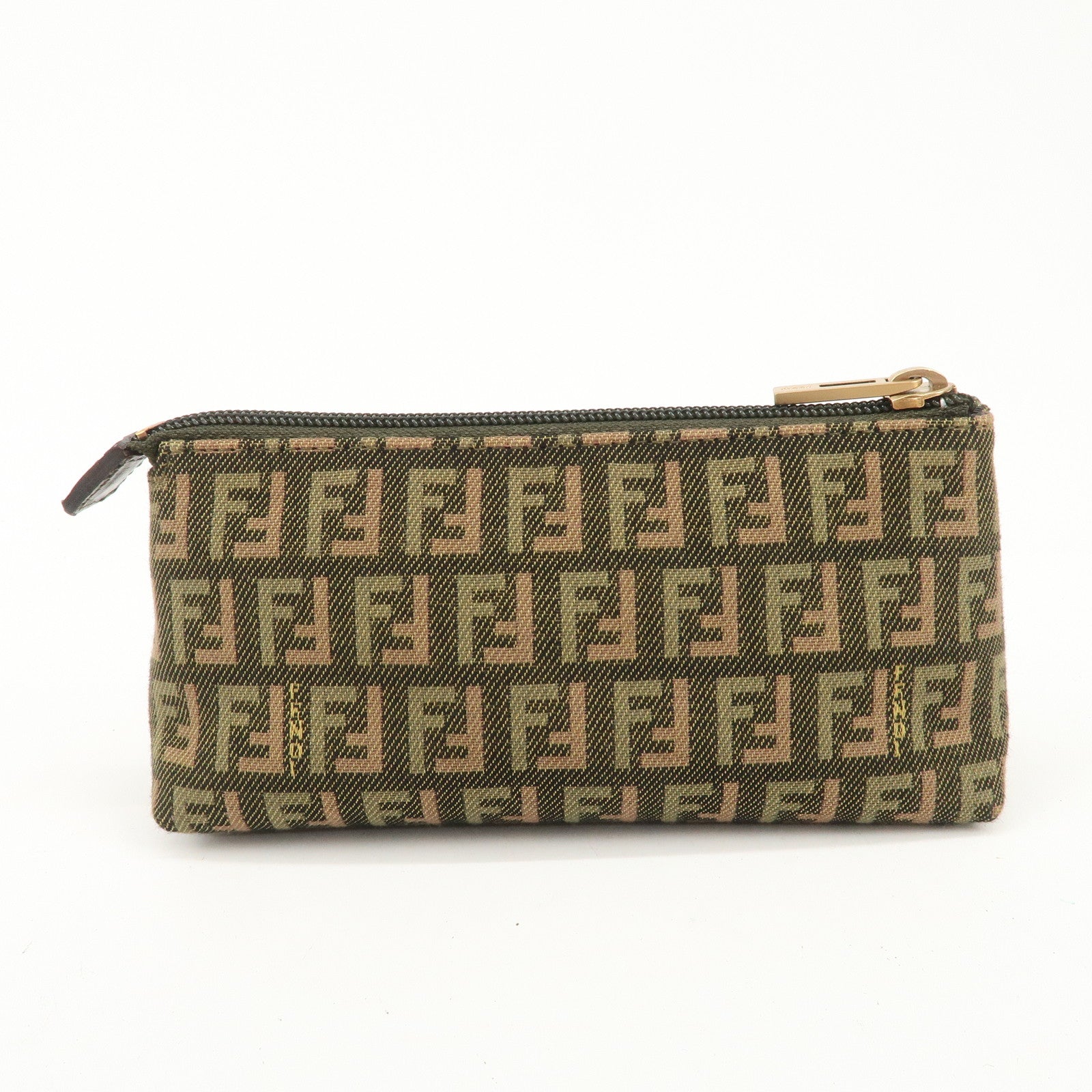 FENDI Zucca Canvas Cuero Pouch Mini Bag Khaki Marrón
