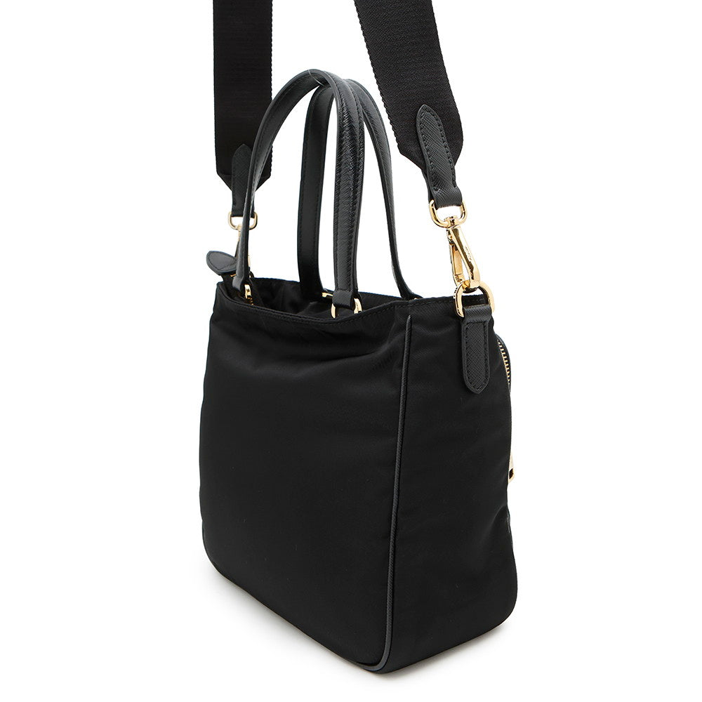 Bolso tote de 2 vías de nailon Prada Negro1bg308 Nailon Cuero