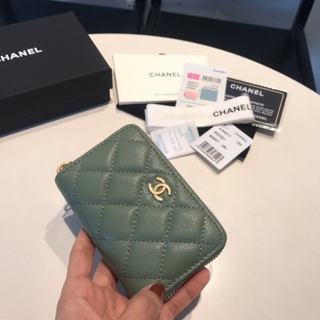 CC Monedero con cremallera Caviar 11 Turquesa Piel de becerro GOLD ICON