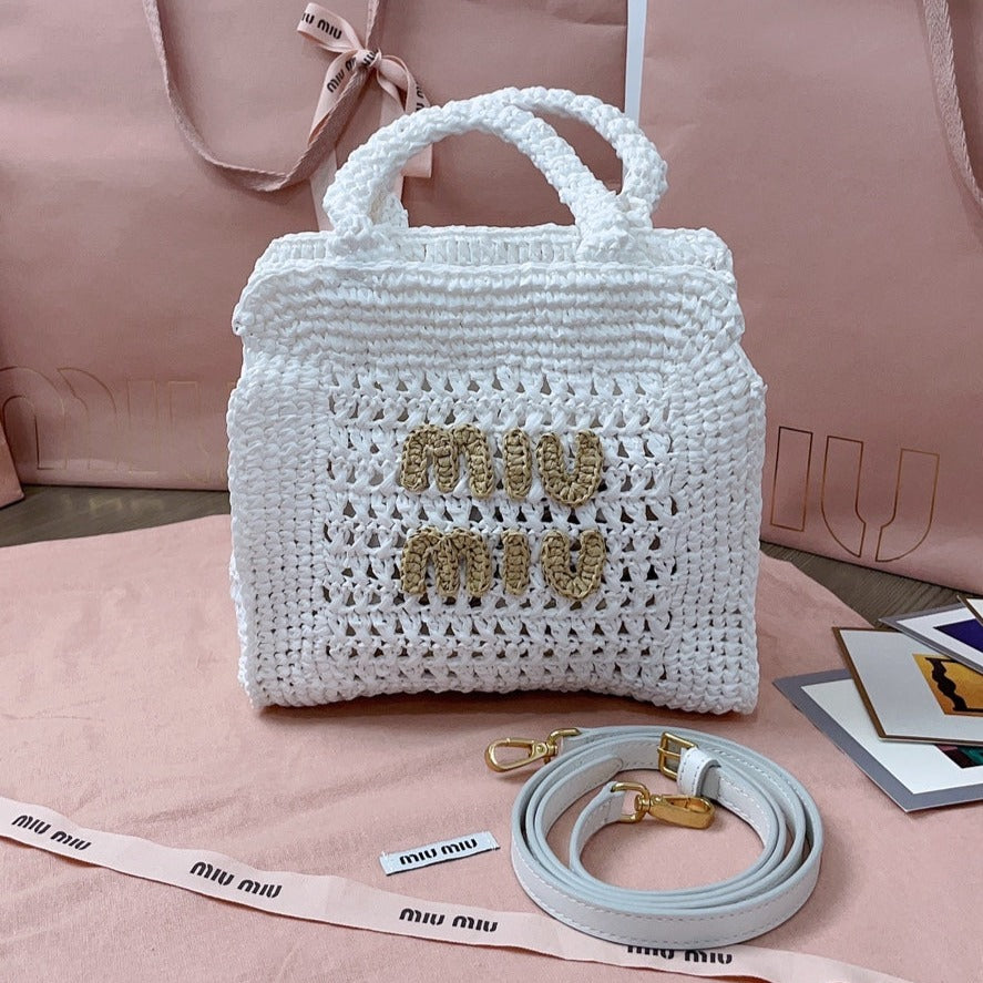 miu tote bag 22cm white woven fabric | Studio Nafay