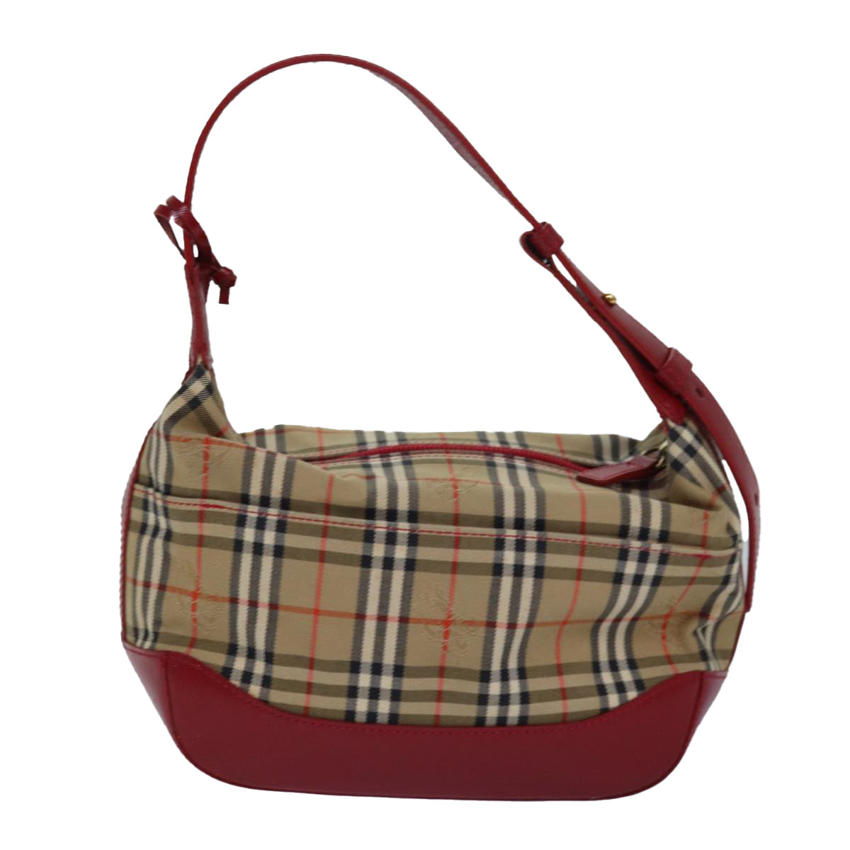 Burberry Nova Check Hand Bag Canvas Beige Rojo Auth 81660
