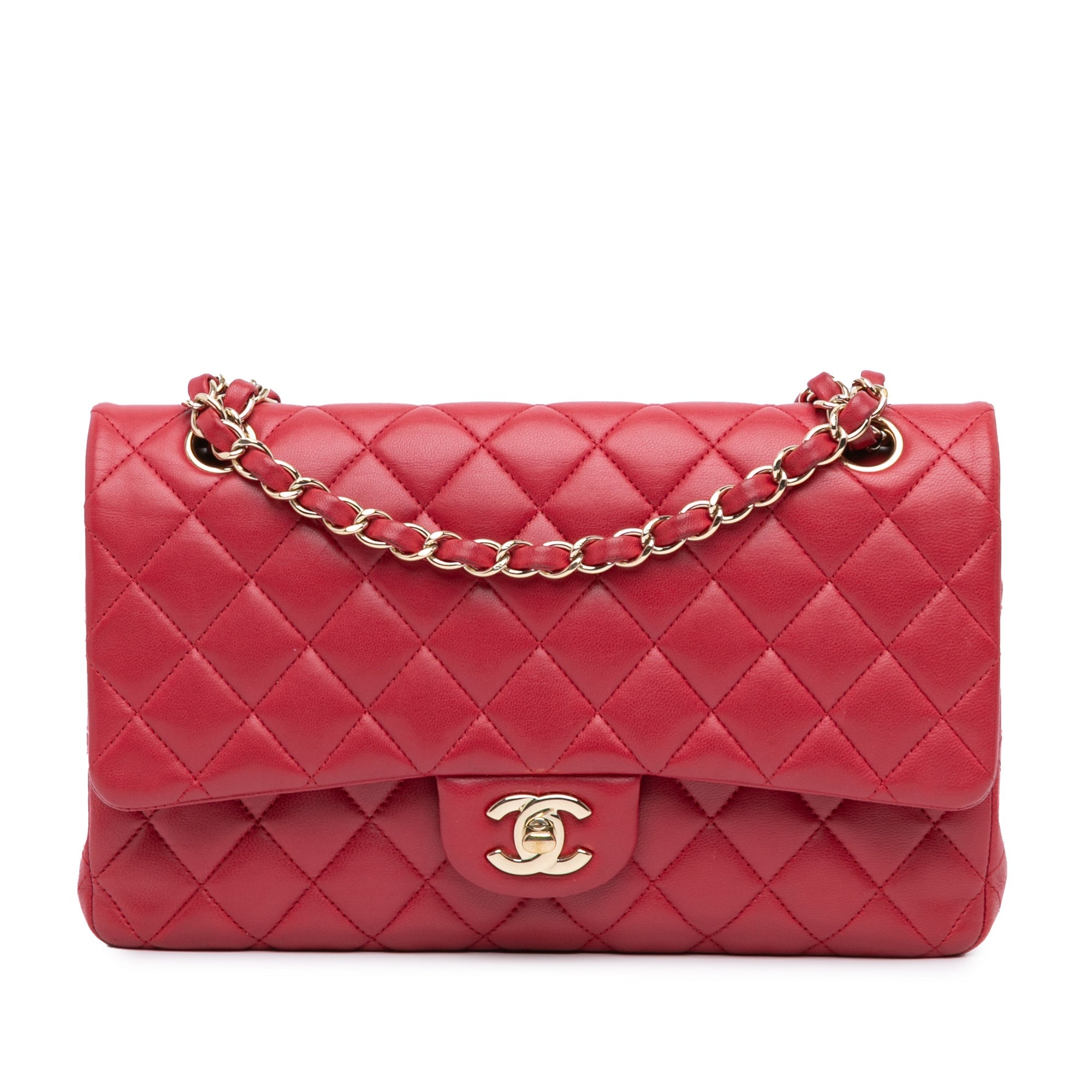 Rosa Chanel Mediano Classic Lambskin Double Flap Bolso de hombro