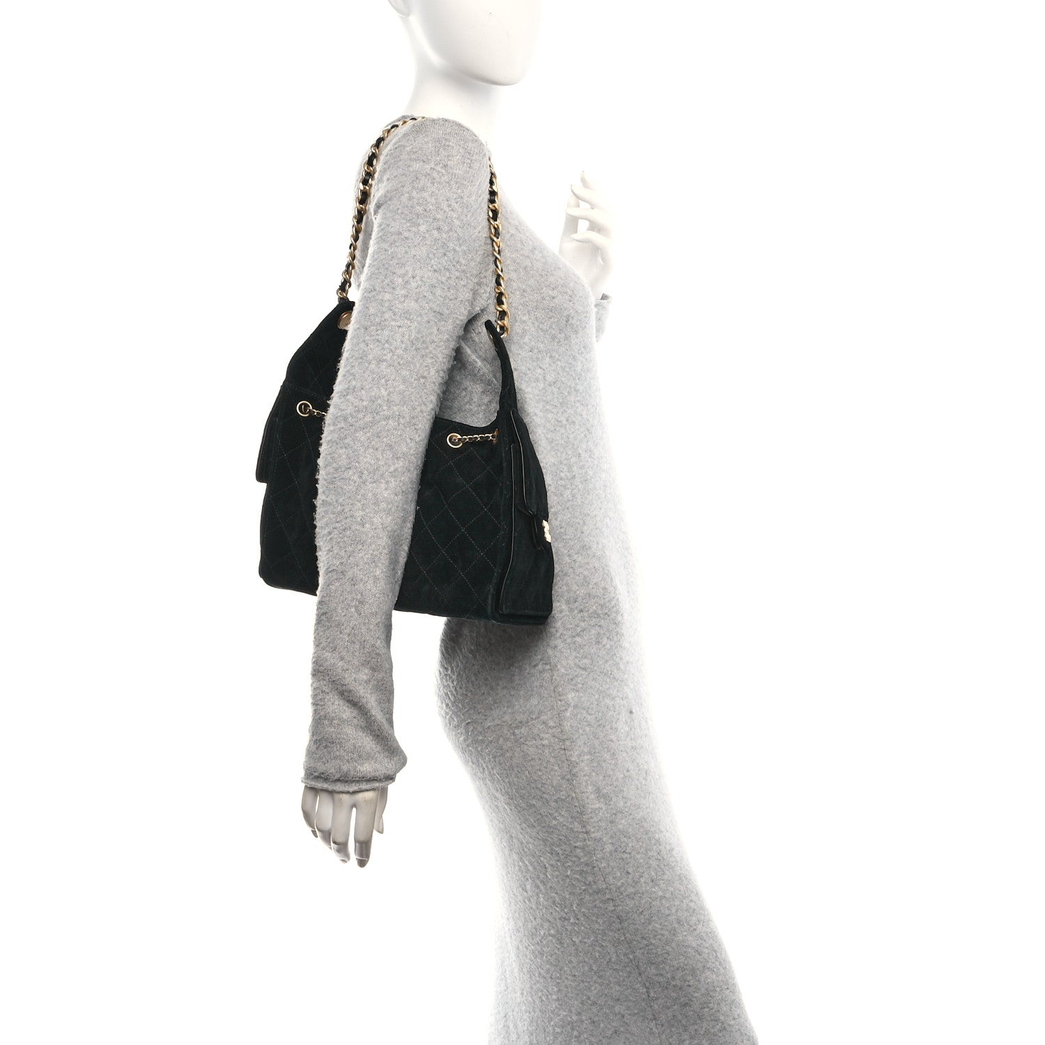 Suede Quilted Pequeño Chanel 25 Bolso Negro