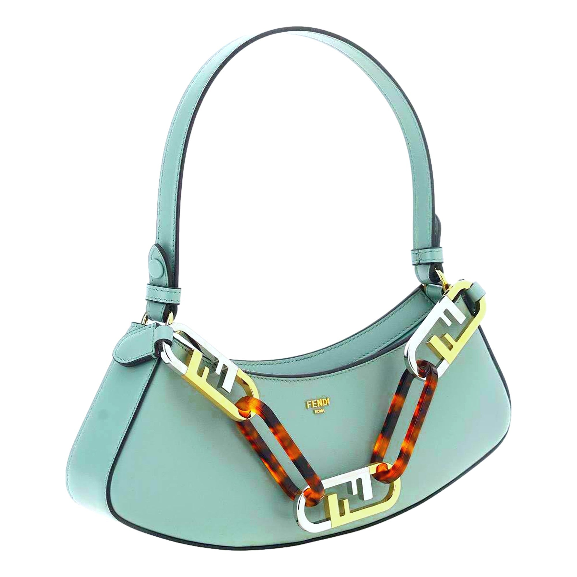 Fendi O'Lock Swing Hobo Bolso de hombro pequeño de Piel de becerro Azul Tiffany
