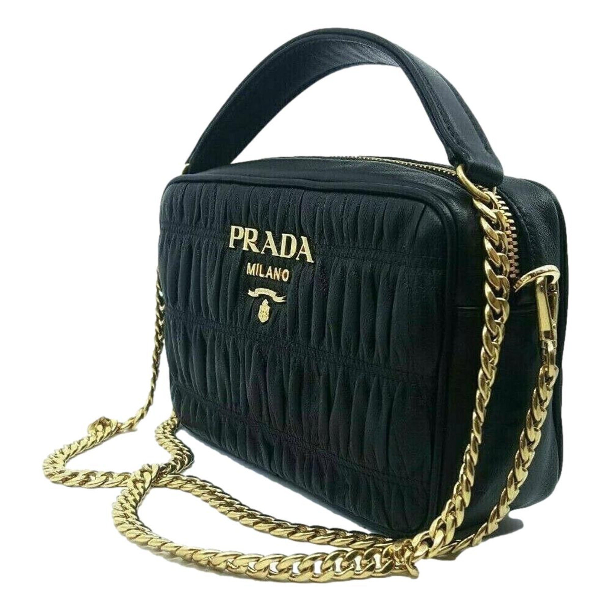 Prada Negro Gaufre Cuero Small Bolso cruzado