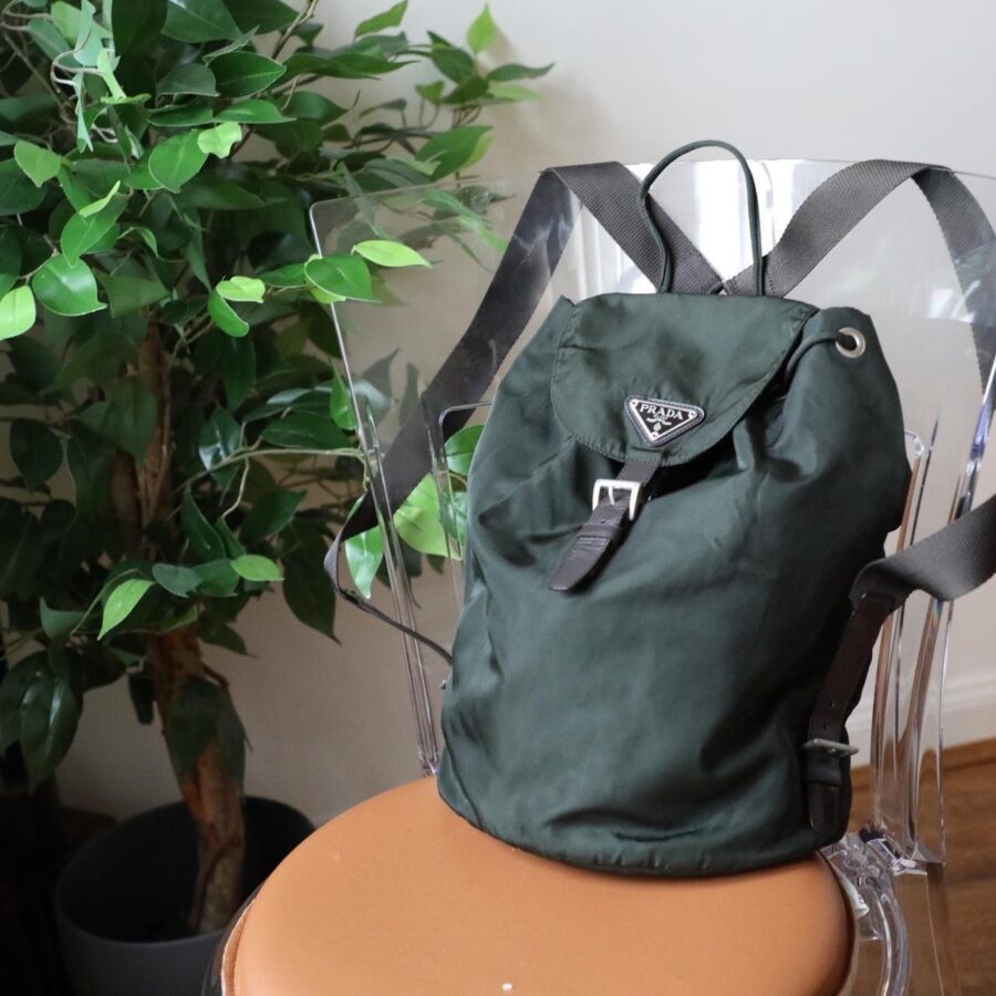 Prada Backpack green bag – front view