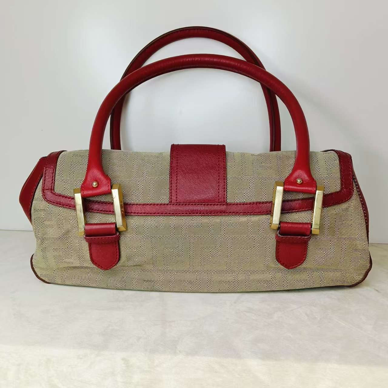 Fendi Bolso tote de Cuero Beige Rojo Lona