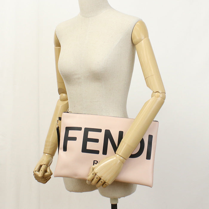Fendi Fendi Rome Logo AEHR Large Flat Neceser Bolso clutch Cuero Rosa...